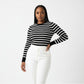 Striped Print High Neck Long Sleeve Casual Tee Shirt