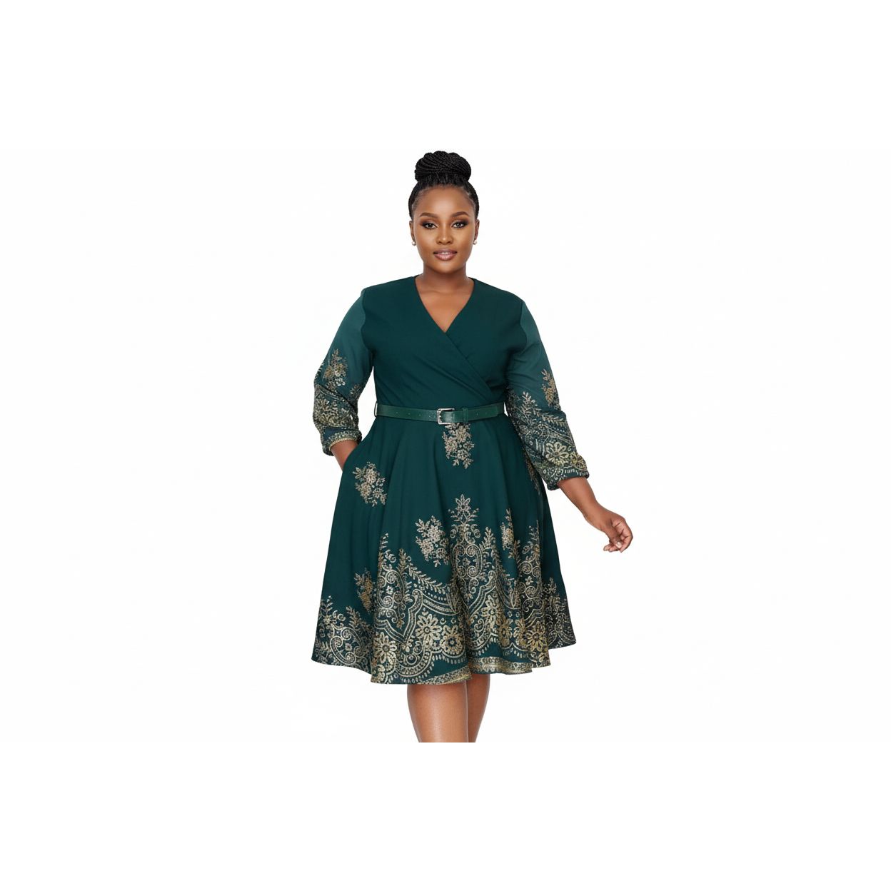 Elegant Floral Print V Neck A-Line Dress