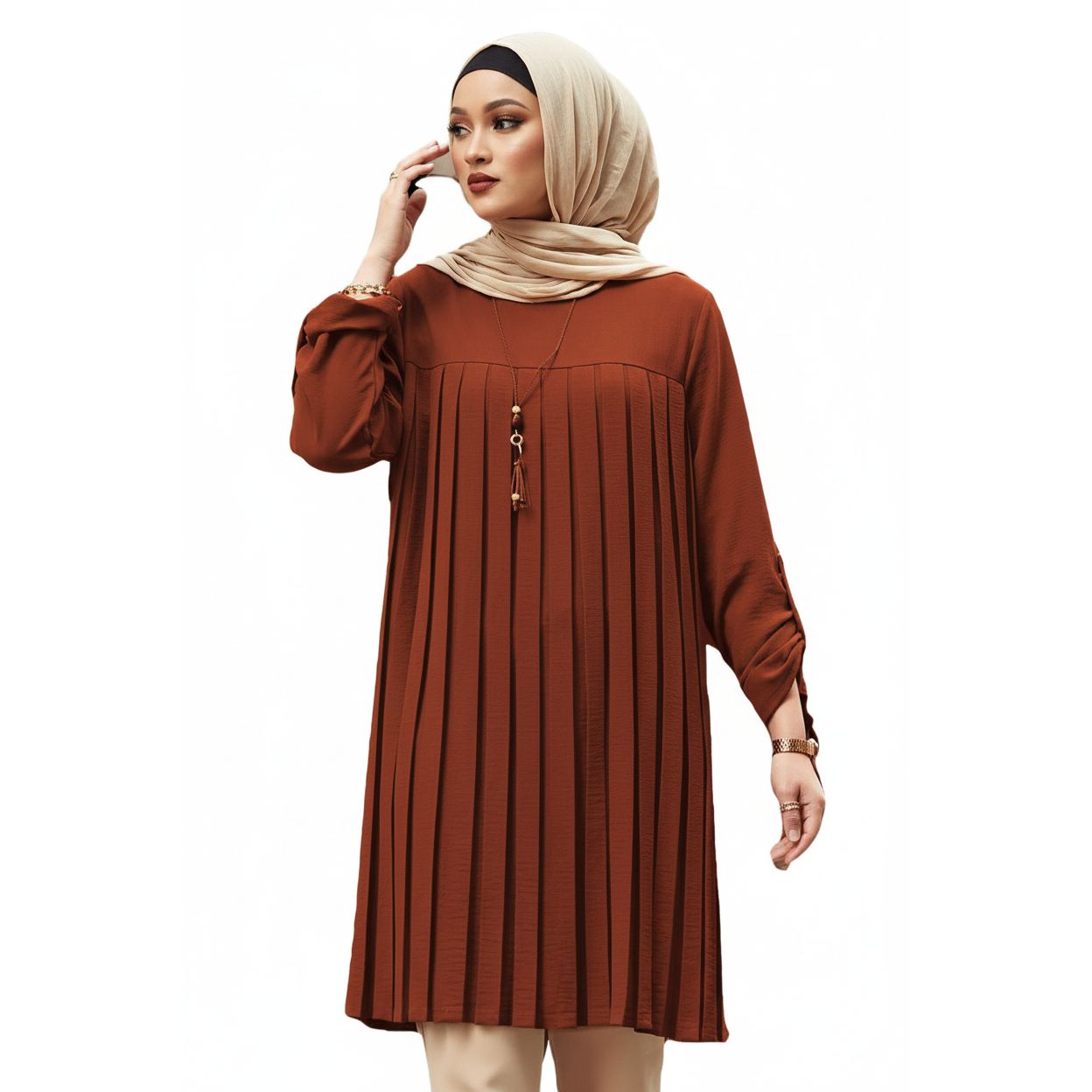 Elegant Long Sleeve Pleated Short Dress