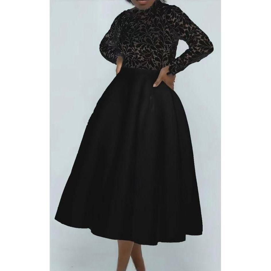 Elegant Lace Paneled A-line Swing Dress
