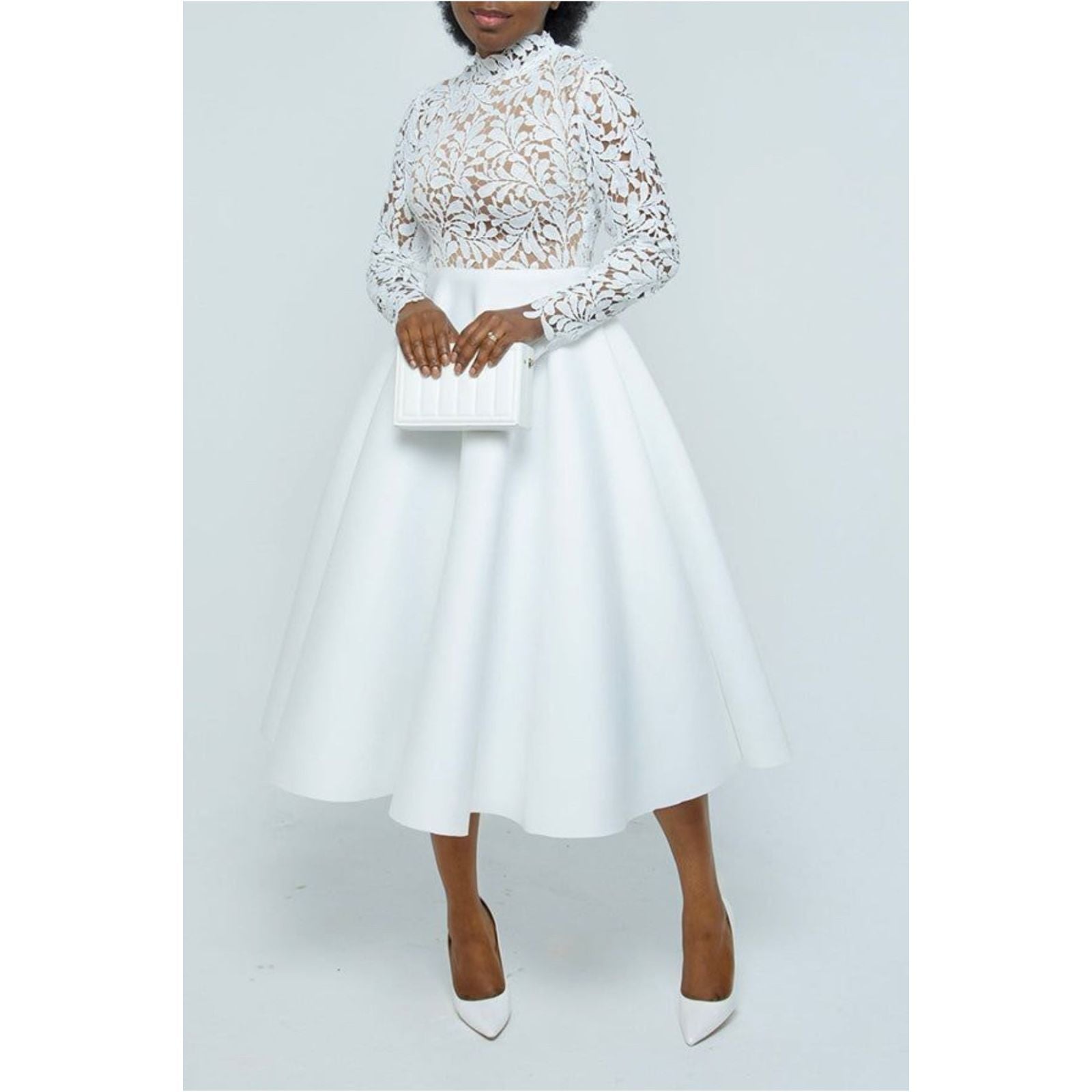 Elegant Lace Paneled A-line Swing Dress