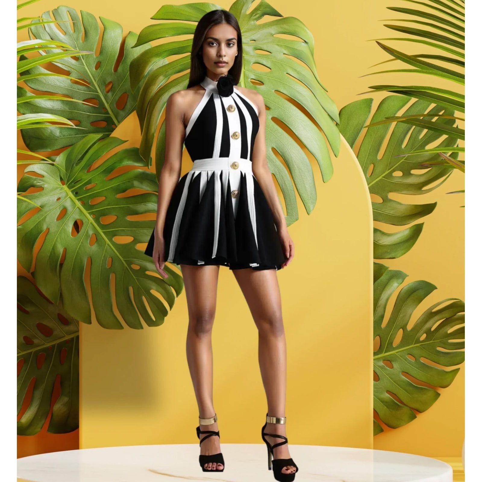 Black & White Halter Mini Dress