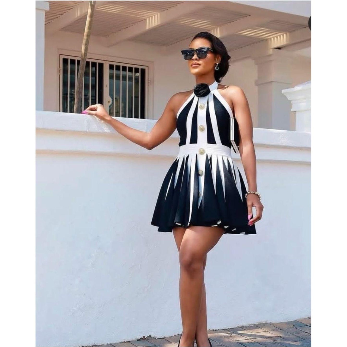 Black & White Halter Mini Dress