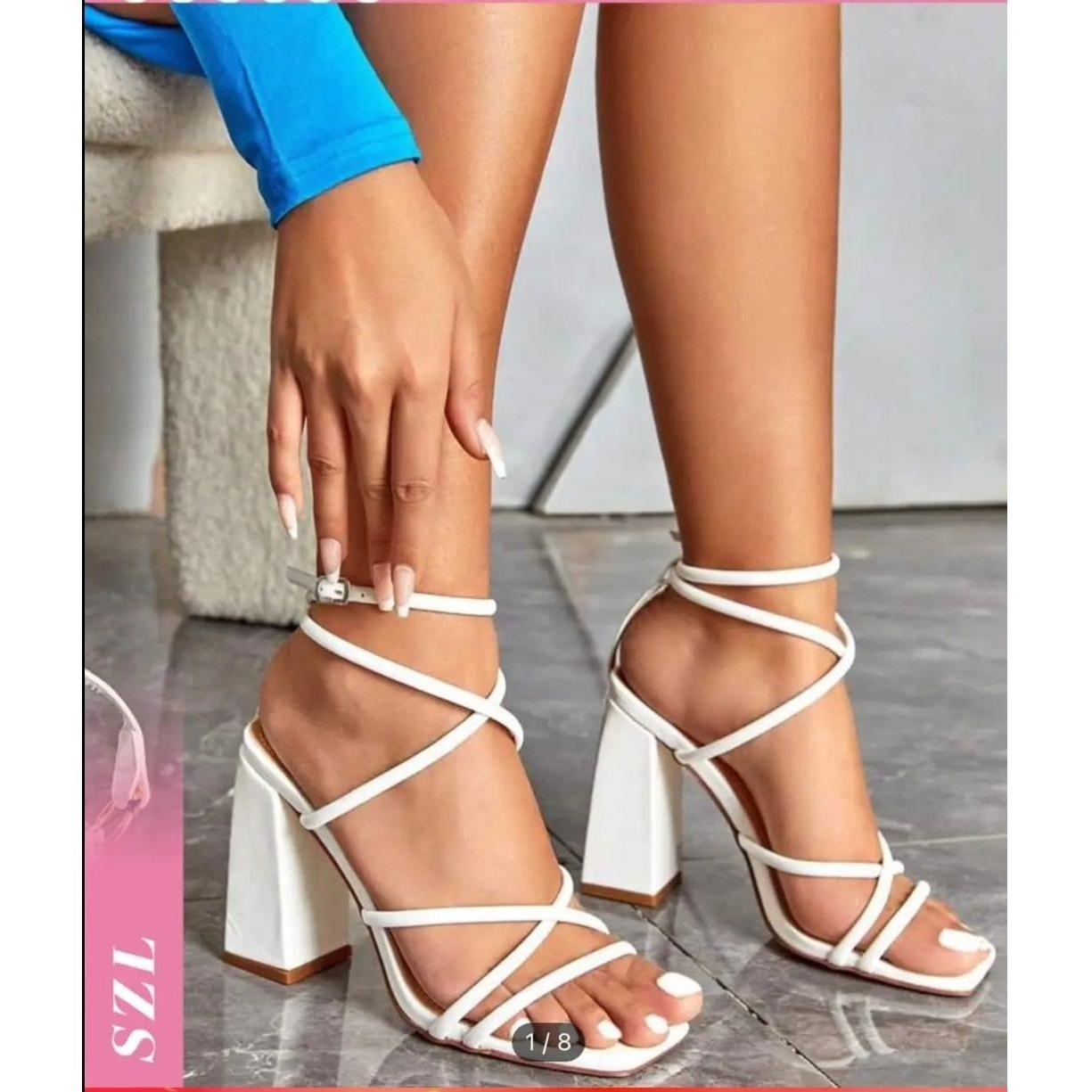 Criss Cross Heeled Ankle Strap Sandals