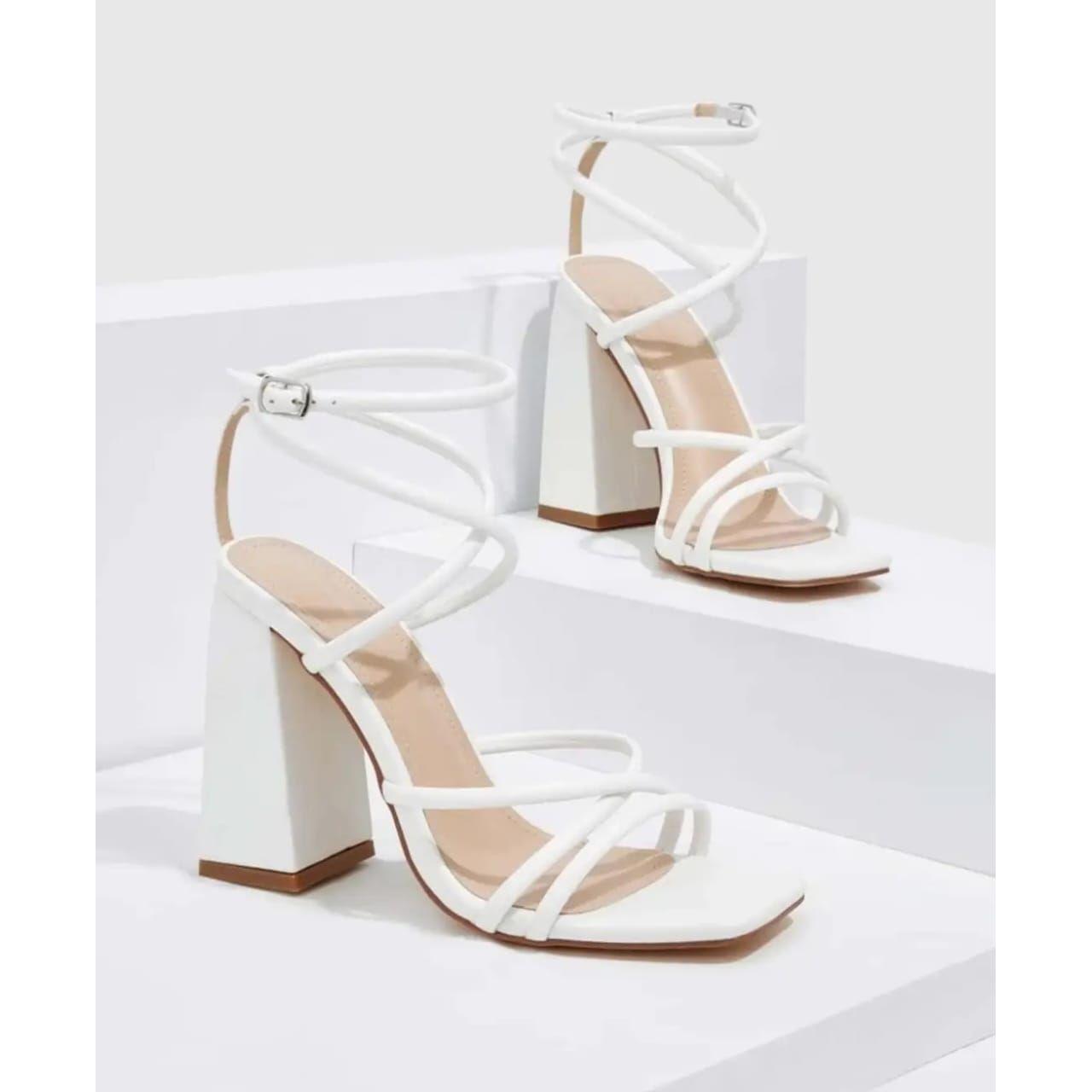 Criss Cross Heeled Ankle Strap Sandals