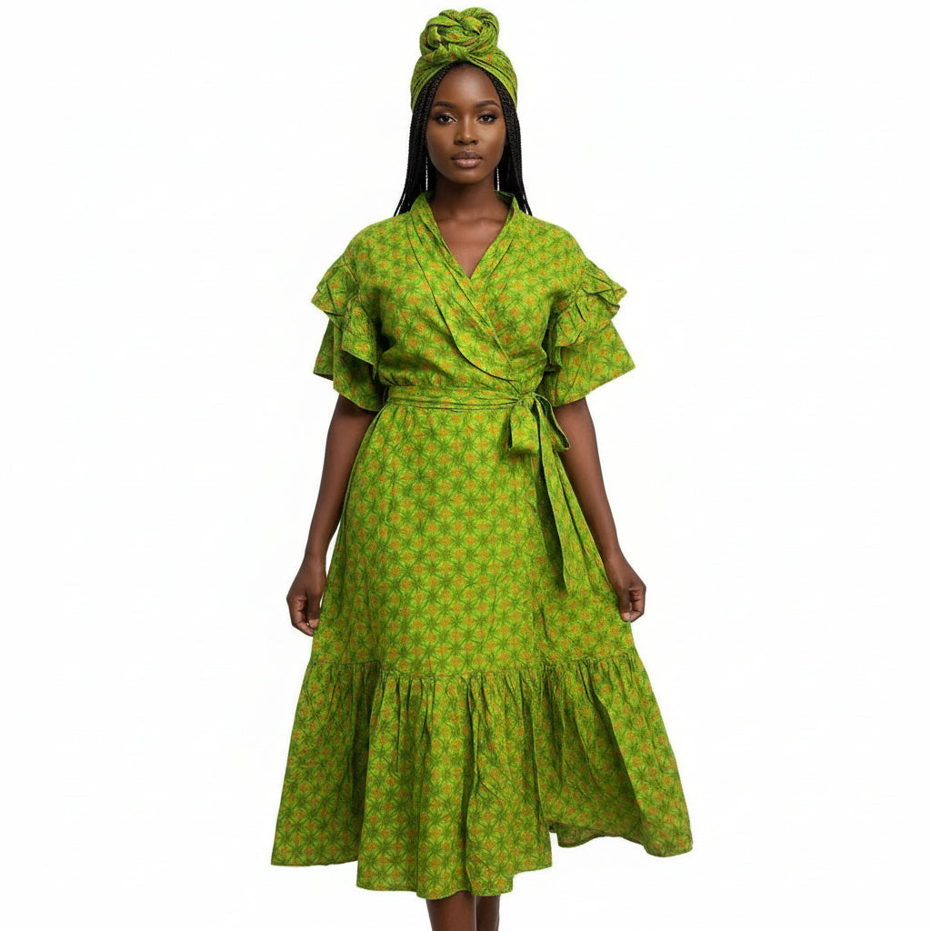 Ankara Pleated Traditional Maxi Dress.
