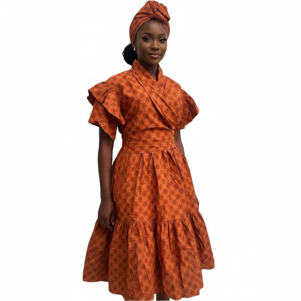 Ankara Pleated Traditional Maxi Dress.