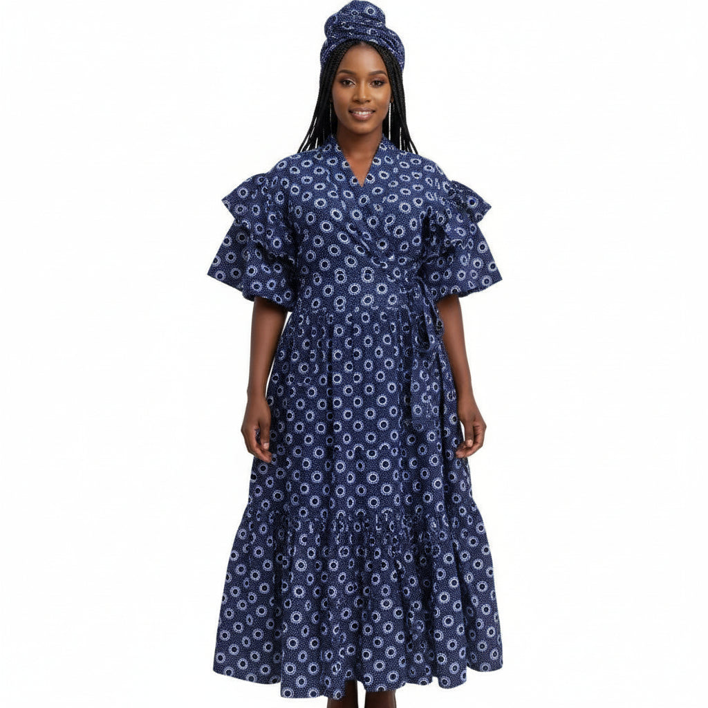 Ankara Pleated Traditional Maxi Dress.
