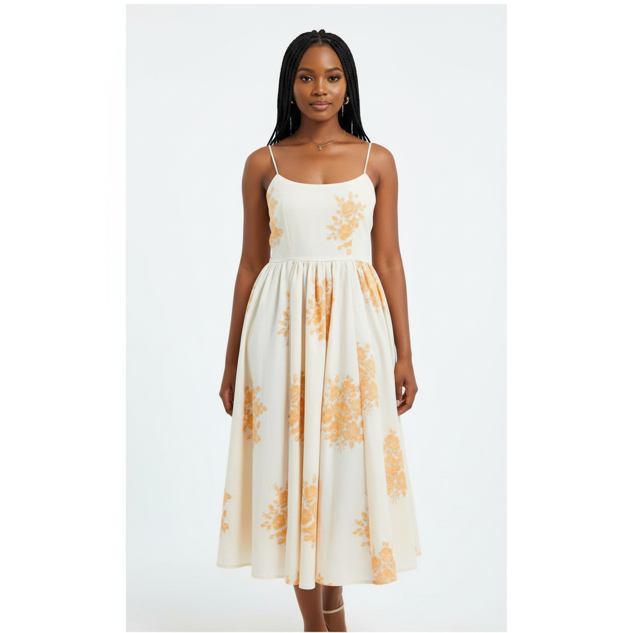 Sleeveless Floral A Line Fit Flare Midi Dress