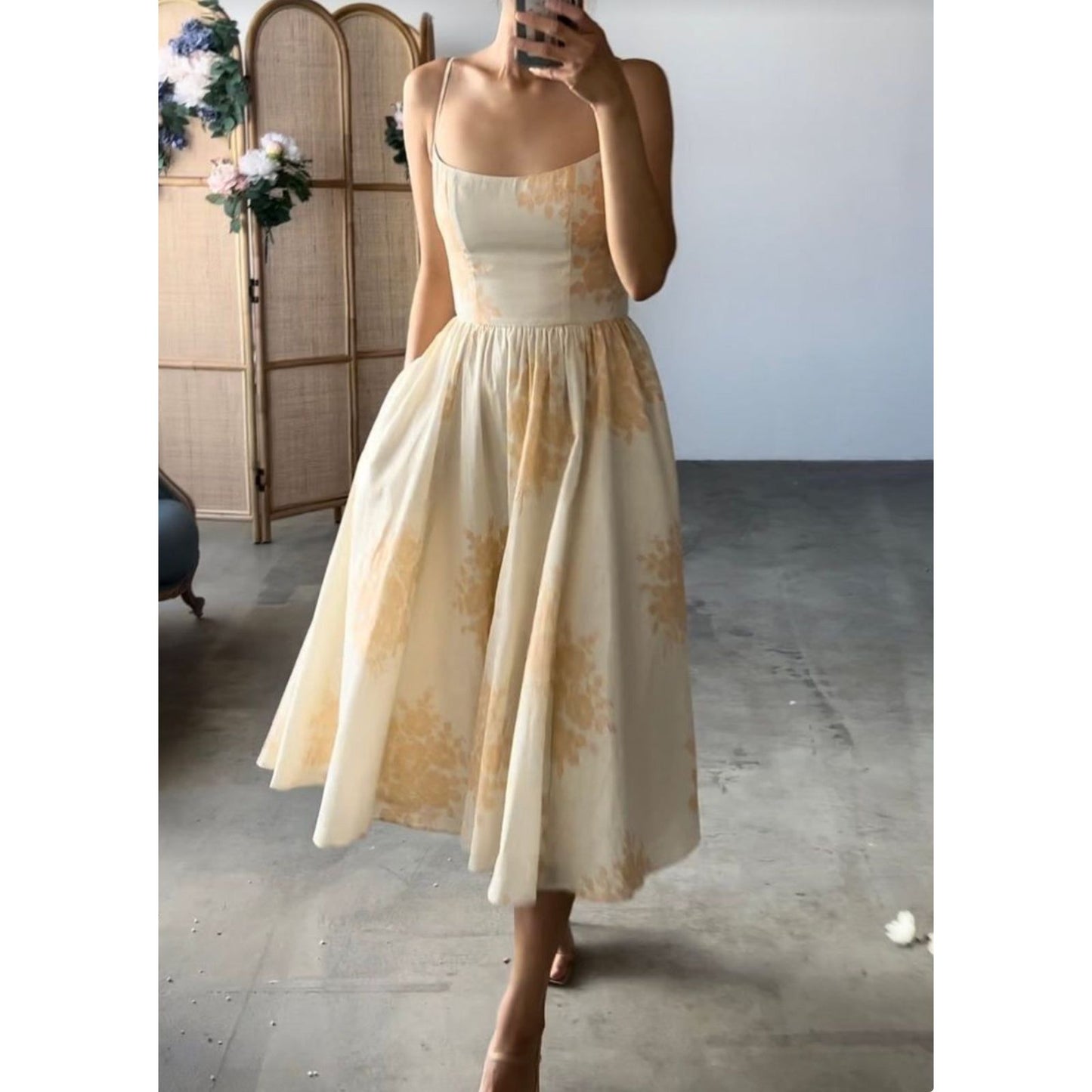 Sleeveless Floral A Line Fit Flare Midi Dress