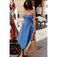 Light Blue Coated Denim Balloon Midi Dress