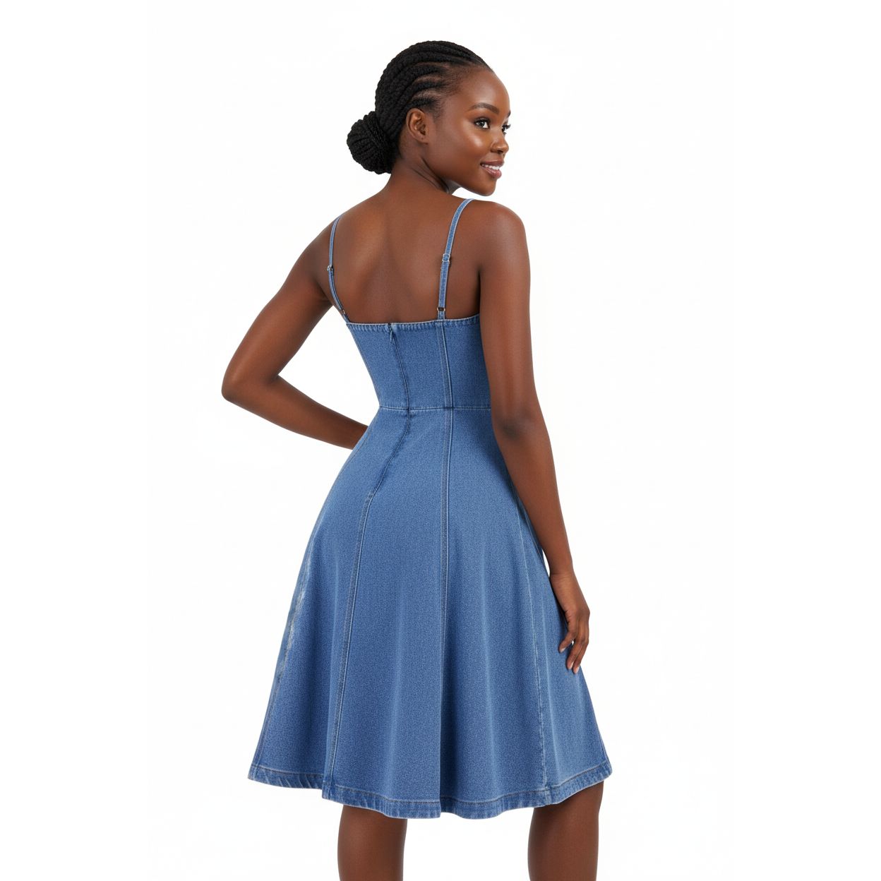 Light Blue Coated Denim Balloon Midi Dress | Yellow Sub Trading