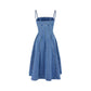 Light Blue Coated Denim Balloon Midi Dress