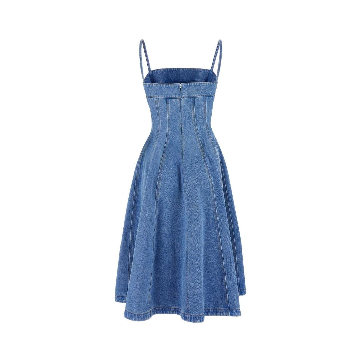 Light Blue Coated Denim Balloon Midi Dress