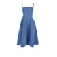 Light Blue Coated Denim Balloon Midi Dress