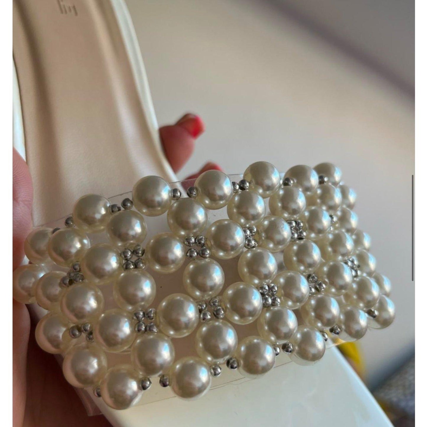 Transparent Glass Heels Shining Pearl Sandals