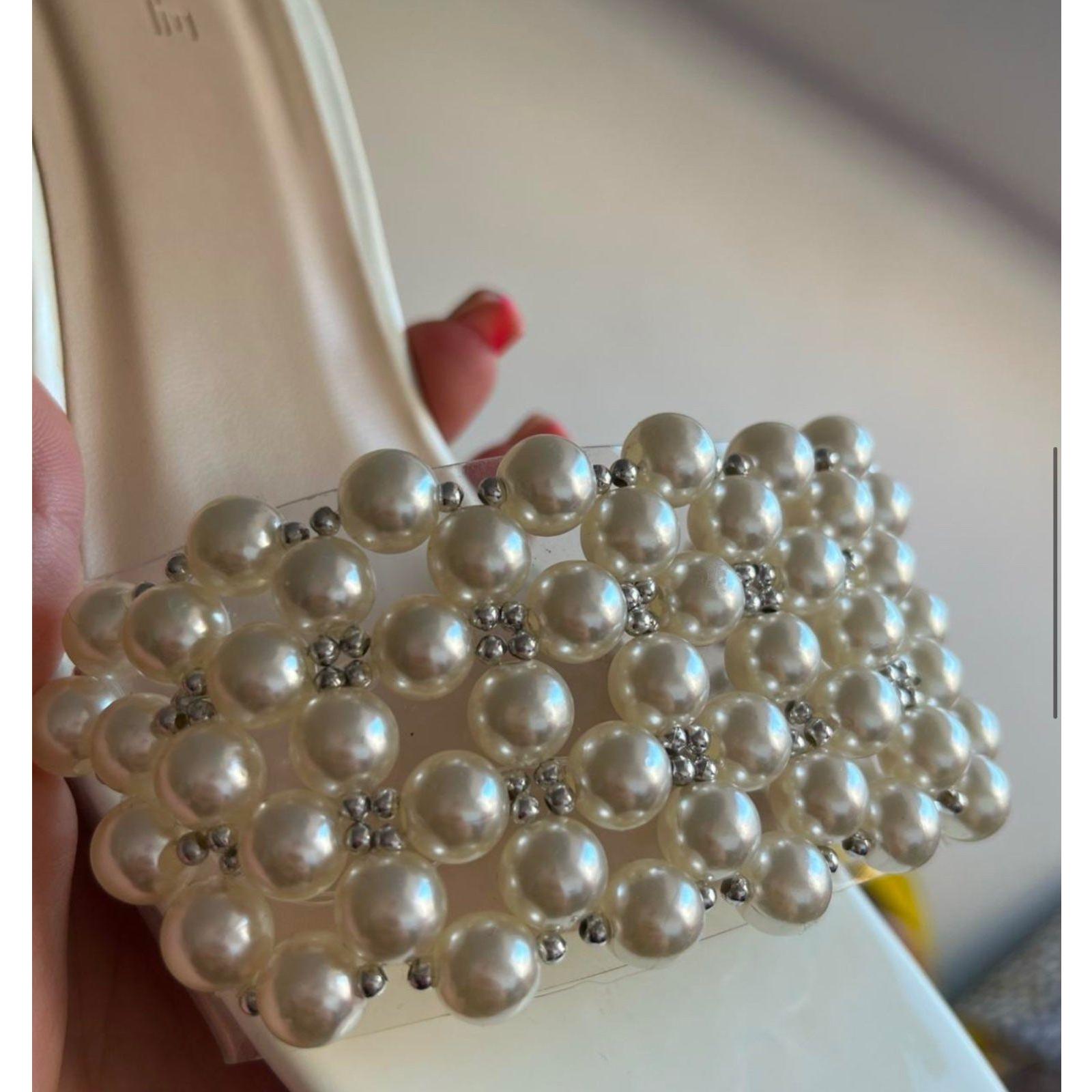 Transparent Glass Heels Shining Pearl Sandals