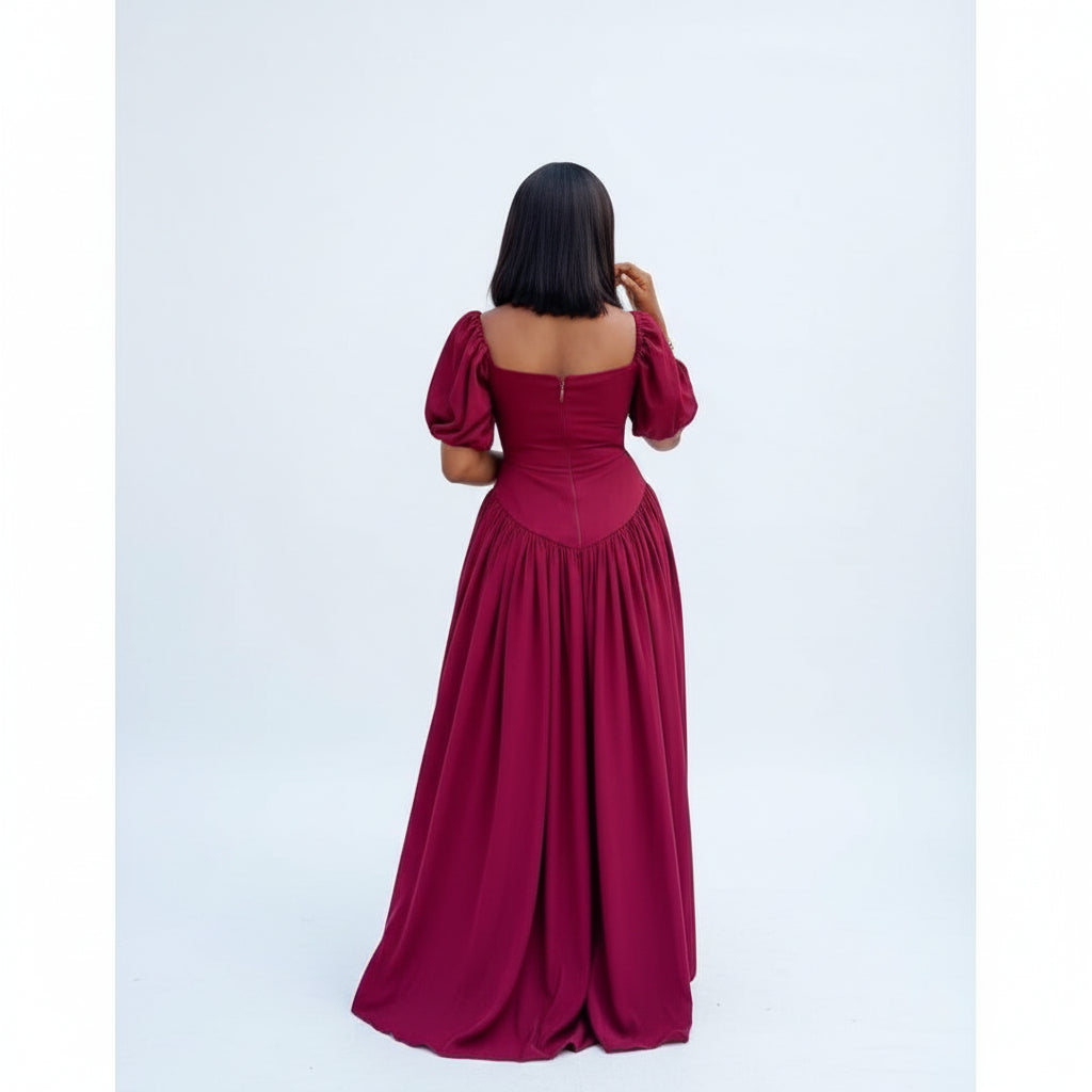 African Satin Dashiki Square Neck Maxi Dress