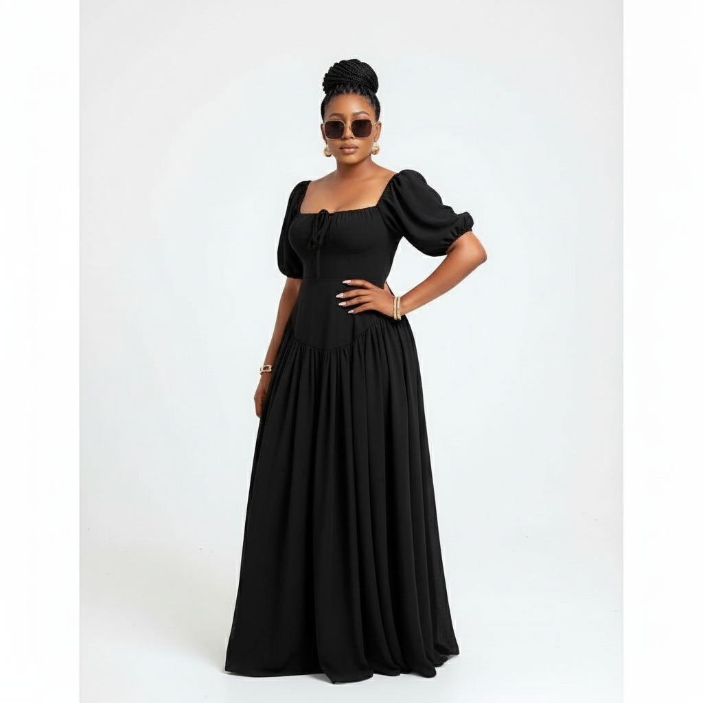 African Satin Dashiki Square Neck Maxi Dress