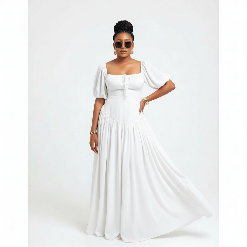 African Satin Dashiki Square Neck Maxi Dress