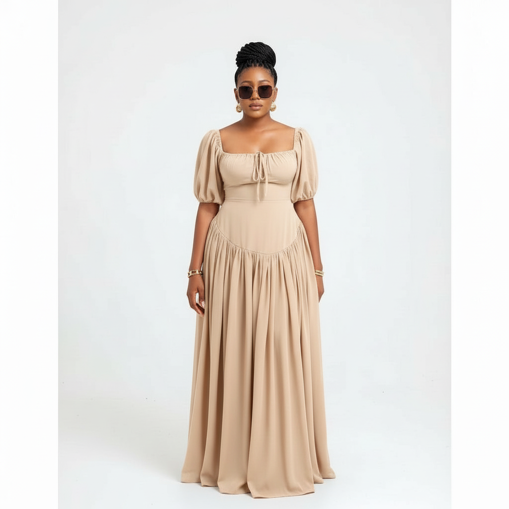 African Satin Dashiki Square Neck Maxi Dress