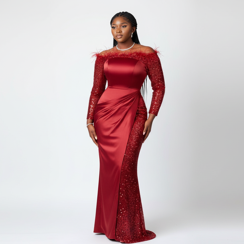 Off-Shoulder Sequined Mermaid Prom Dress