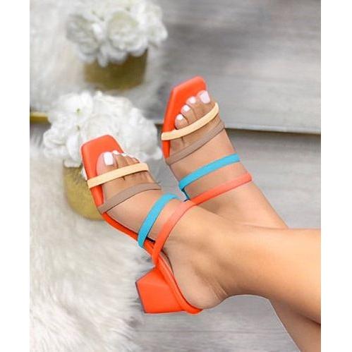 Multi-Color Strappy Block Heel Sandals