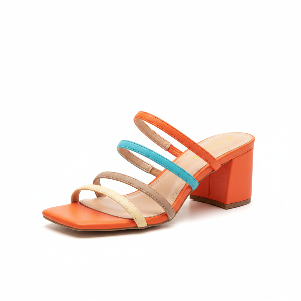 Multi-Color Strappy Block Heel Sandals