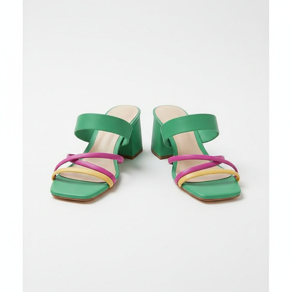 Multi Color Strappy Block Heel Sandals