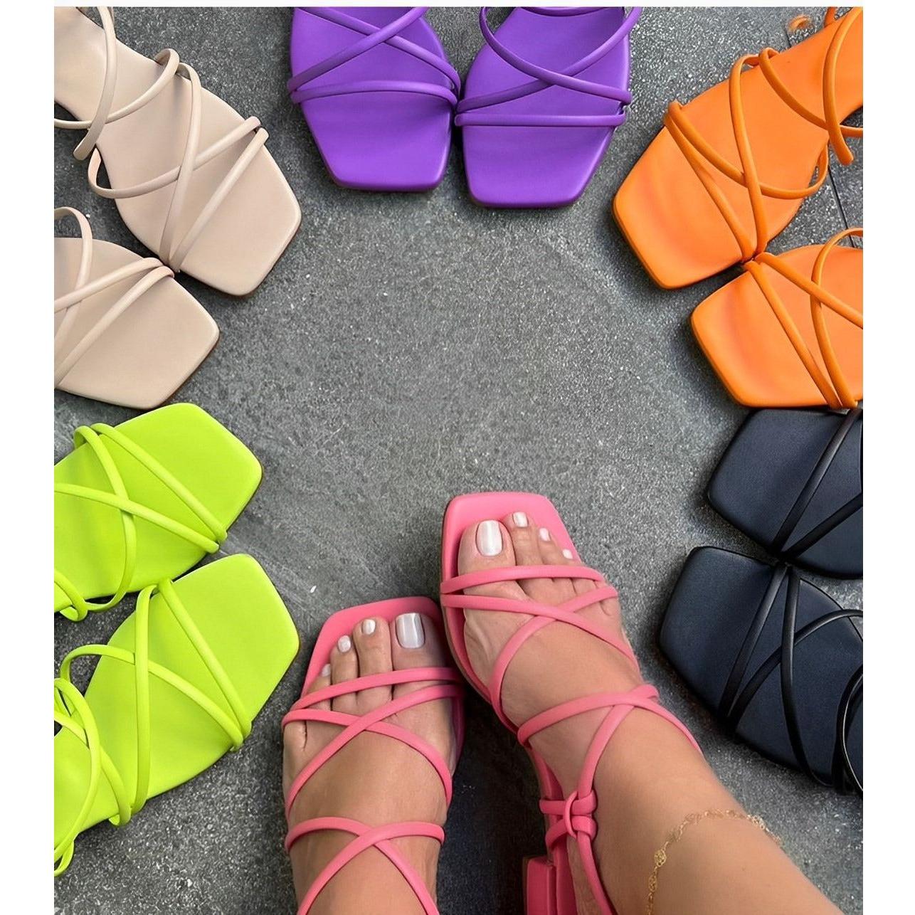 Multi Thin Strap Criss Cross Slide Sandals