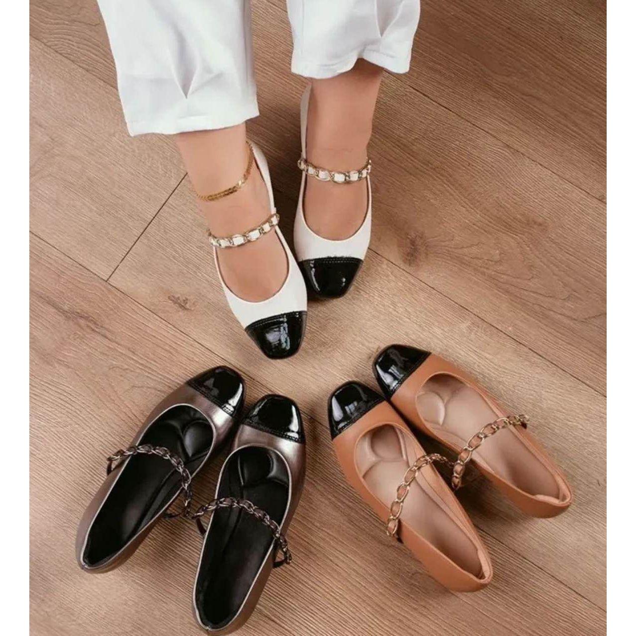 Tow-Tone Round Toe kitten Heel Ballerina Shoes
