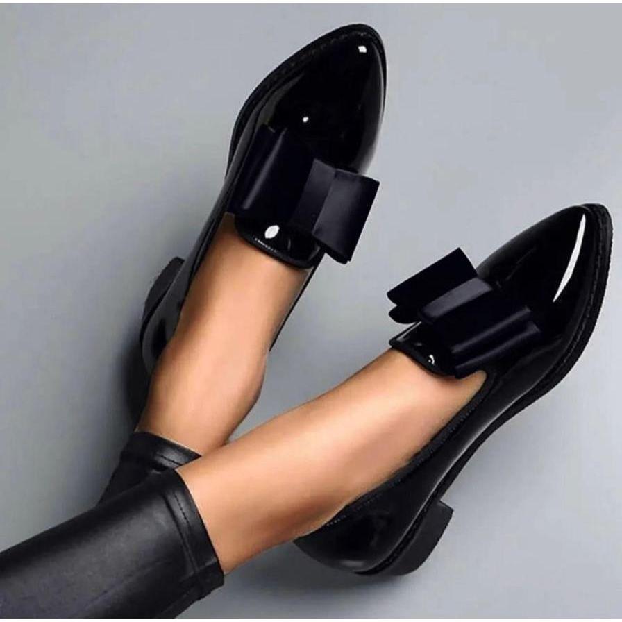 Pointed-toe Bowknot Chunky Loafer Shoes