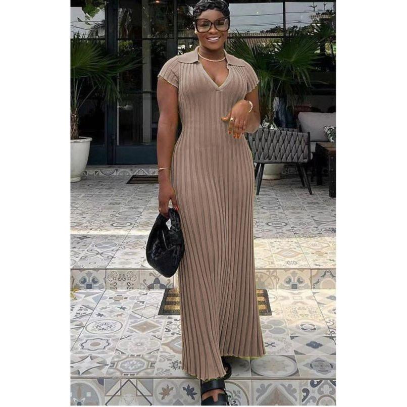 Short Sleeve Bodycon Ribbed Knit Maxi Dress