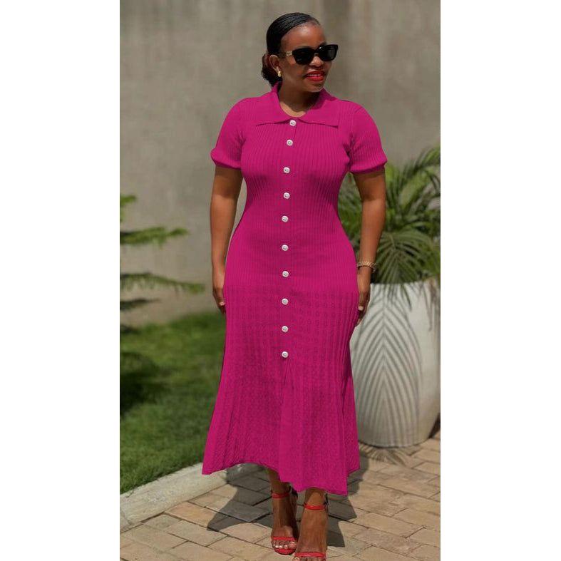 Buttons Knitting Ribbed Bodycon Midi Dress