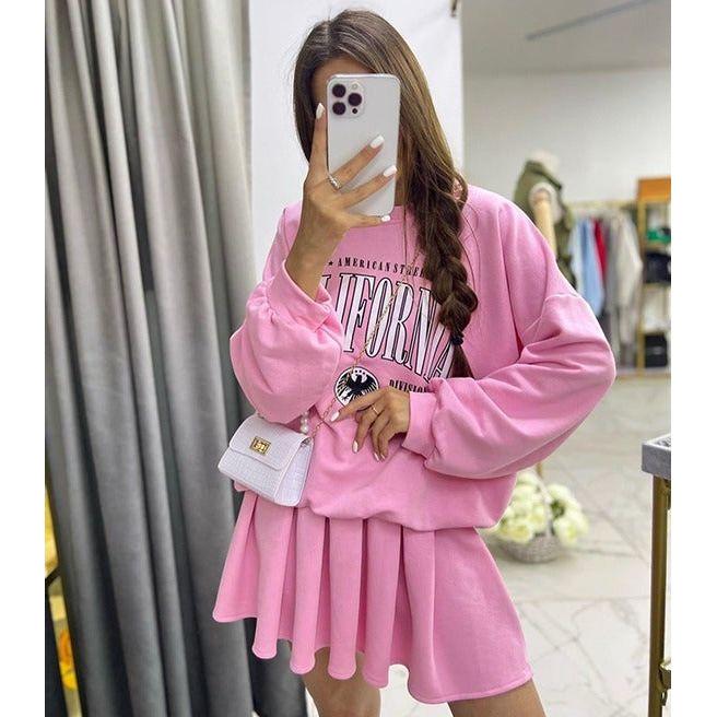 Mini Skirt & Oversized Sweatshirt 2 Piece Set.