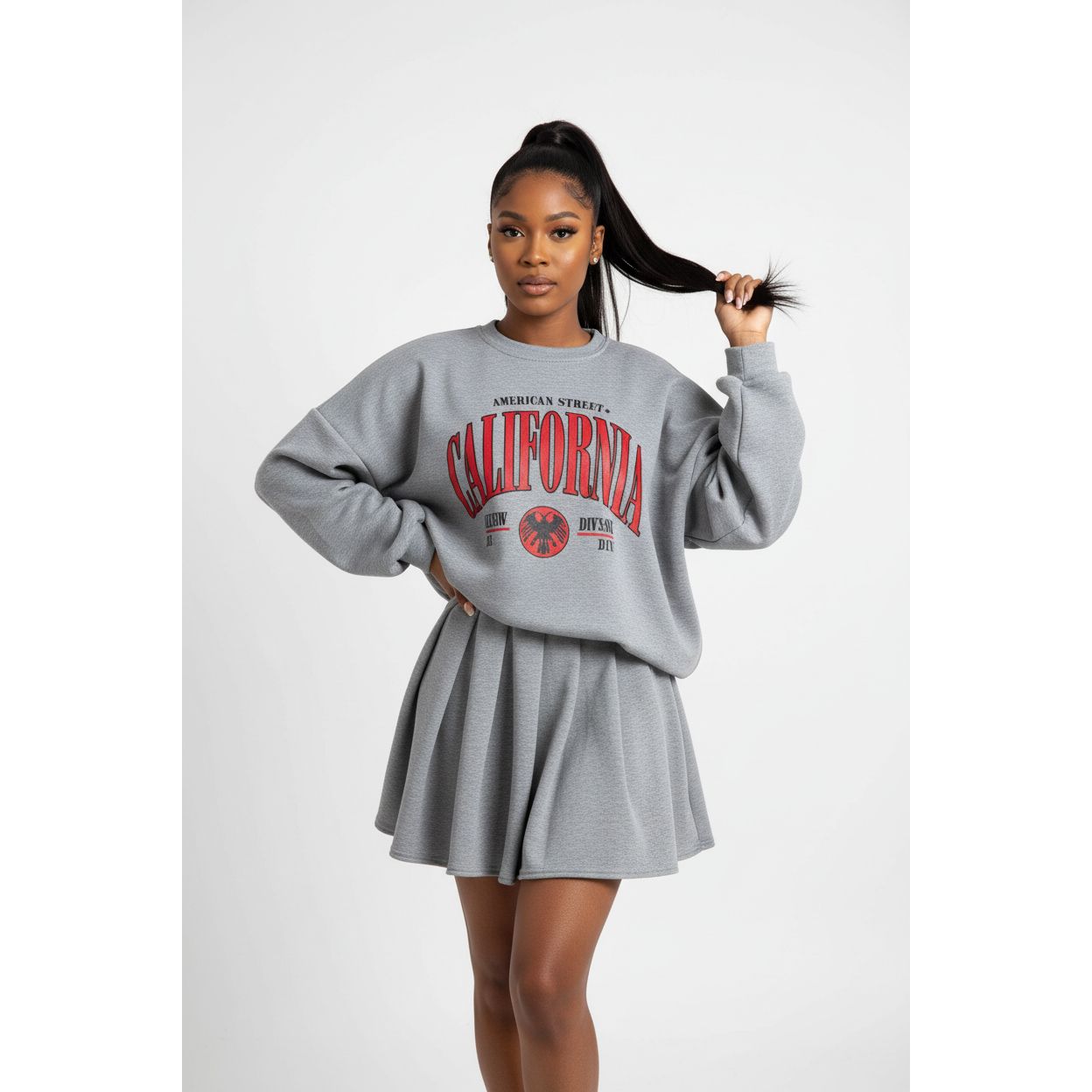 Mini Skirt & Oversized Sweatshirt 2 Piece Set.