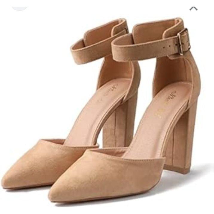 Thick heeled bare strap deer velvet high heels