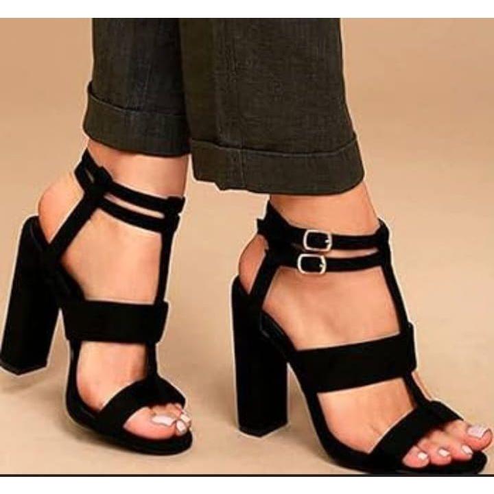 Buckle Block Open Toe High Heels Pumps