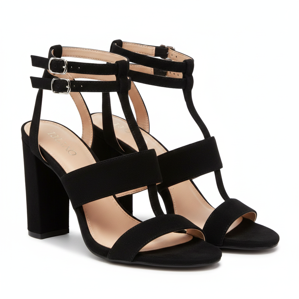 Buckle Block Open Toe High Heels Pumps