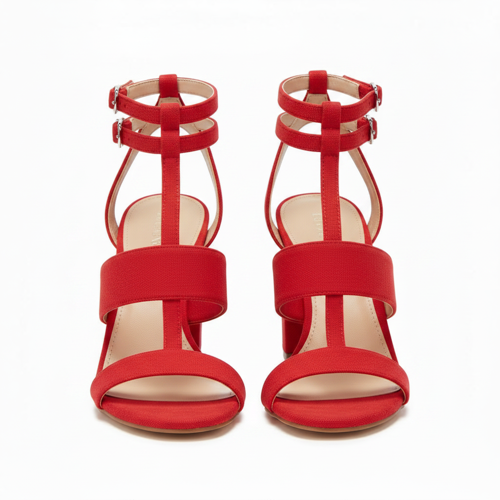Buckle Block Open Toe High Heels Pumps