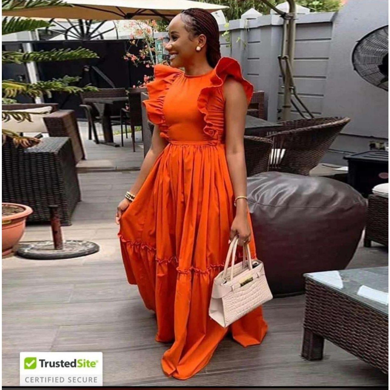 Ruffle Shoulder Round-Neck Sleeveless Maxi Dress