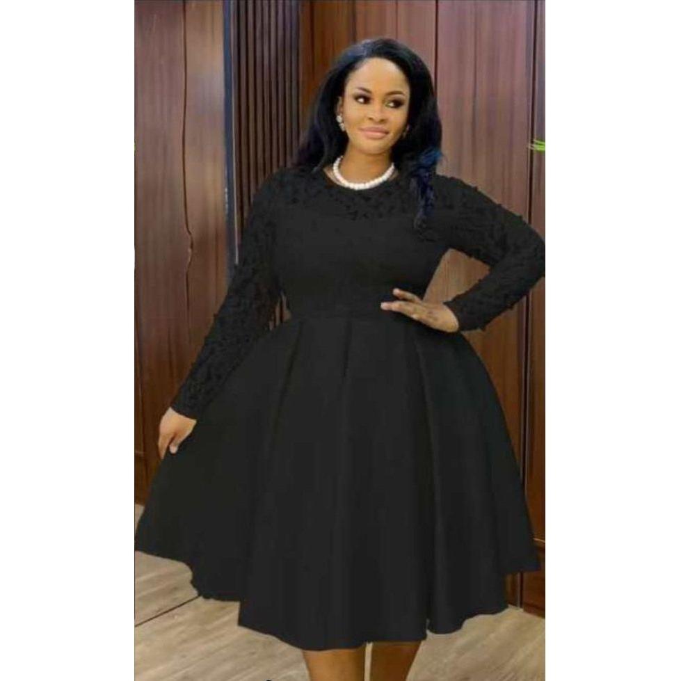 Long Sleeve Spliced Lace Round Neck Midi Dress