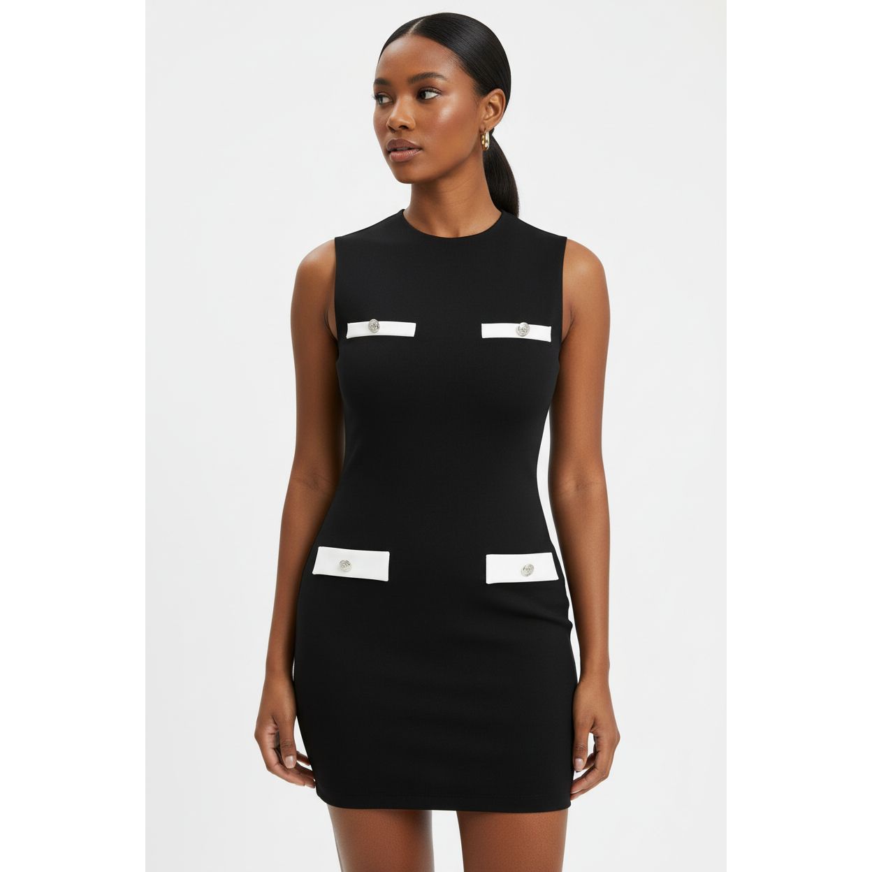Sleeveless Contrast Pocket Detail Mini Bodycon Dress