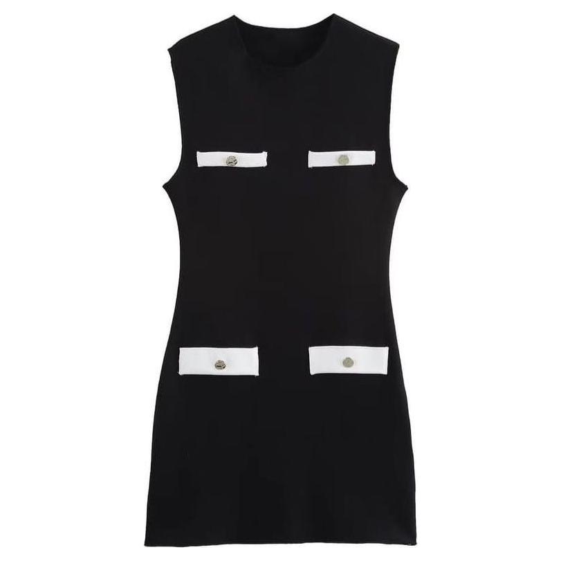 Sleeveless Contrast Pocket Detail Mini Bodycon Dress