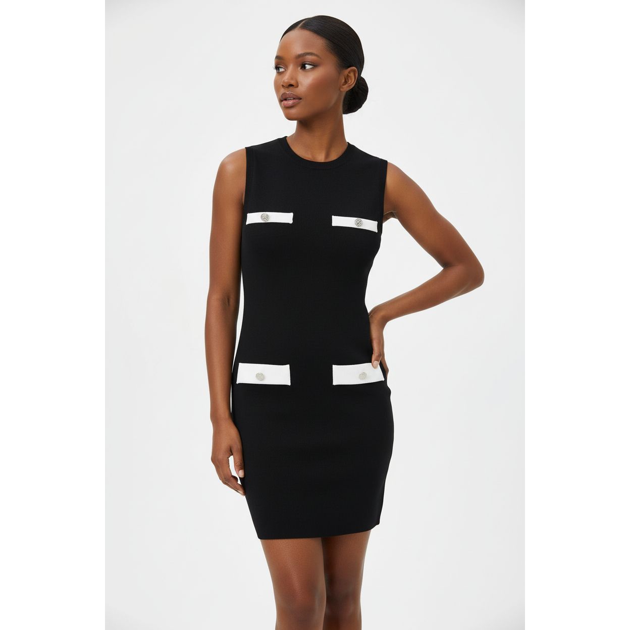 Sleeveless Contrast Pocket Detail Mini Bodycon Dress