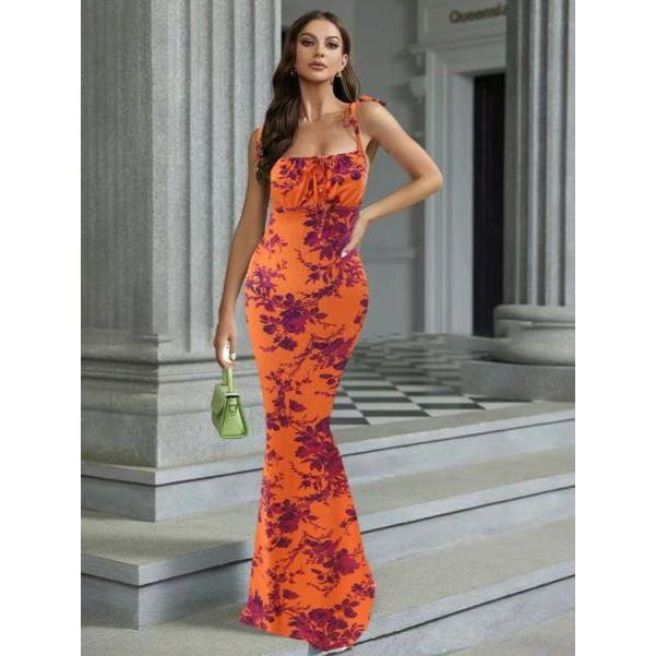 Floral Print Tie Shoulder Mermaid Hem Cami Dress