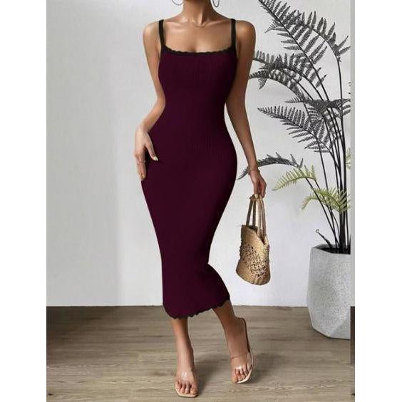Sleeveless Square Neck Bodycon Maxi Dress