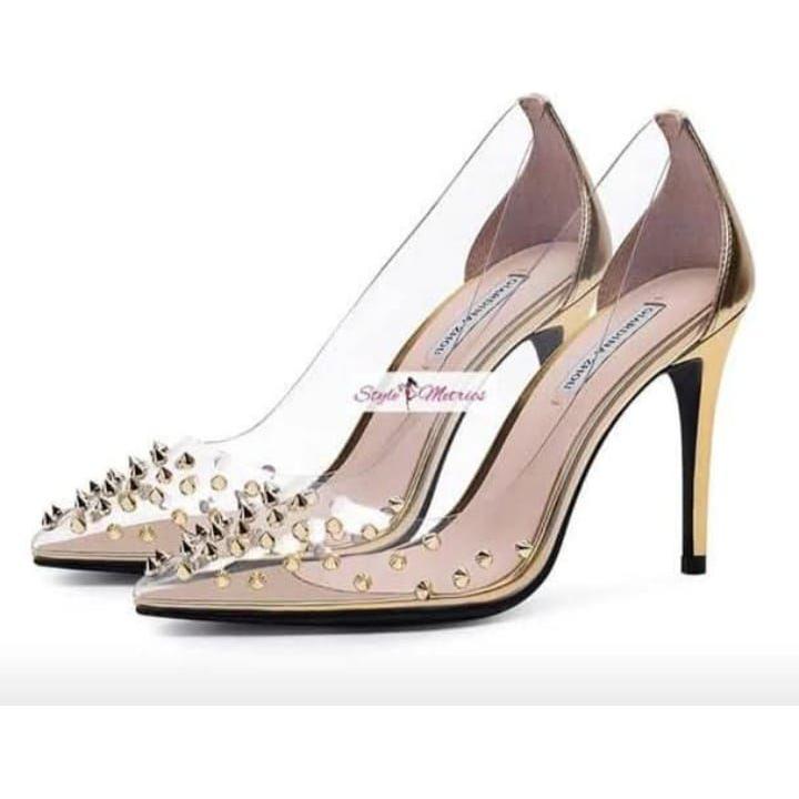 Transparent PVC Pointed Clear Crystal High Heel Sandal.