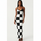 Knit Sleeveless Checkerboard Print Bodycon Maxi Dress