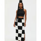 Knitted Black And White Slit High Waist Bodycon Maxi Skirt